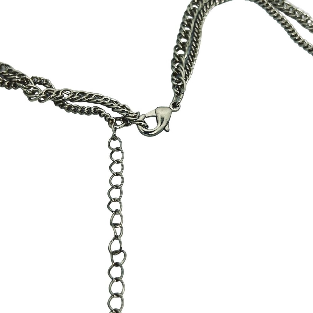 Double Strand Gold Tone Curb Chain Statement Necklace With Purple Tassels (5452) - Picture 8 of 8